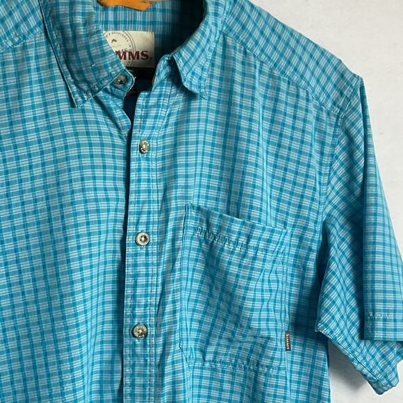 SIMMS Windowpane Mens Size M Blue Fishing Button Down T Shirt - Picture 3 of 10